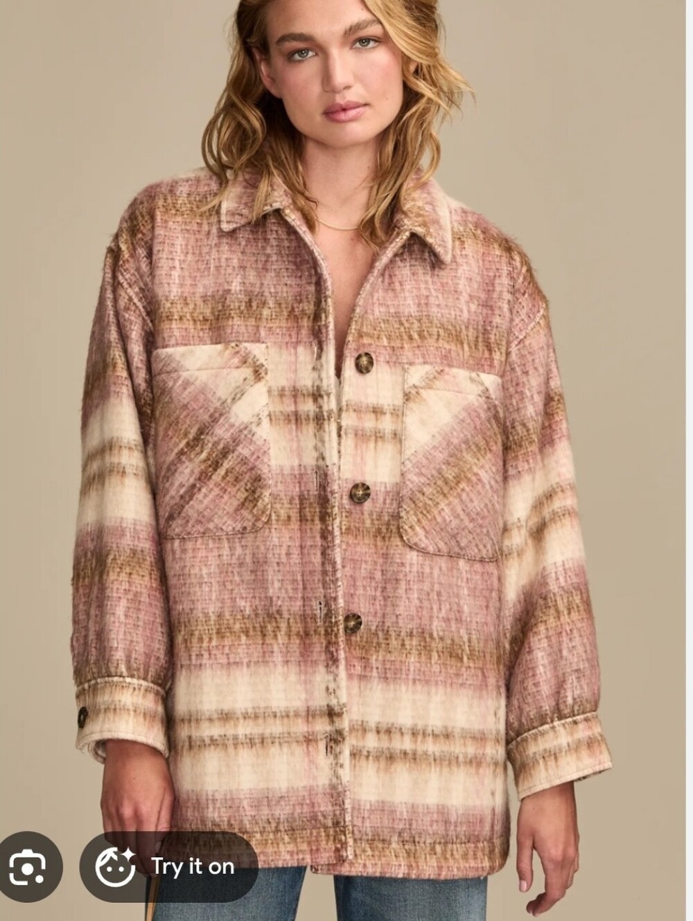 Iris Pink Plaid Sherpa Jacket Boho Oversized Button-Front Shacket Cabincore 90s